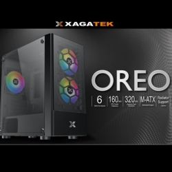 CASING CPU XAGATEK OREO GAMING BLACK GLASS SIDE / SISI KACA + 3 FANS RGB